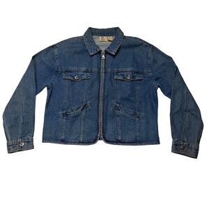 Crossroads Womens Jean Jacket Vintage Trucker Blue Denim Zip Up Cotton Large 90s